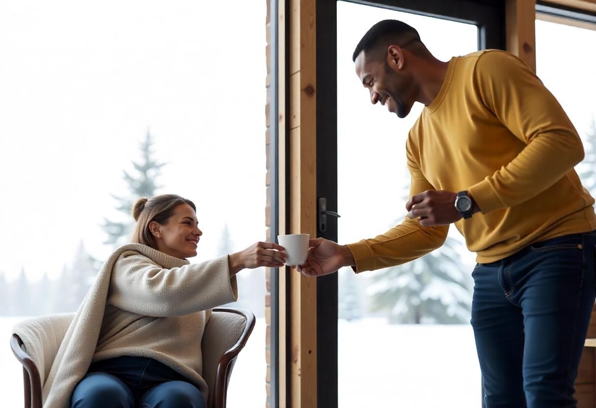 Support worker offering a warm cup of tea to a participant at home, ThriveWell Care household tasks and personal support Melbourne