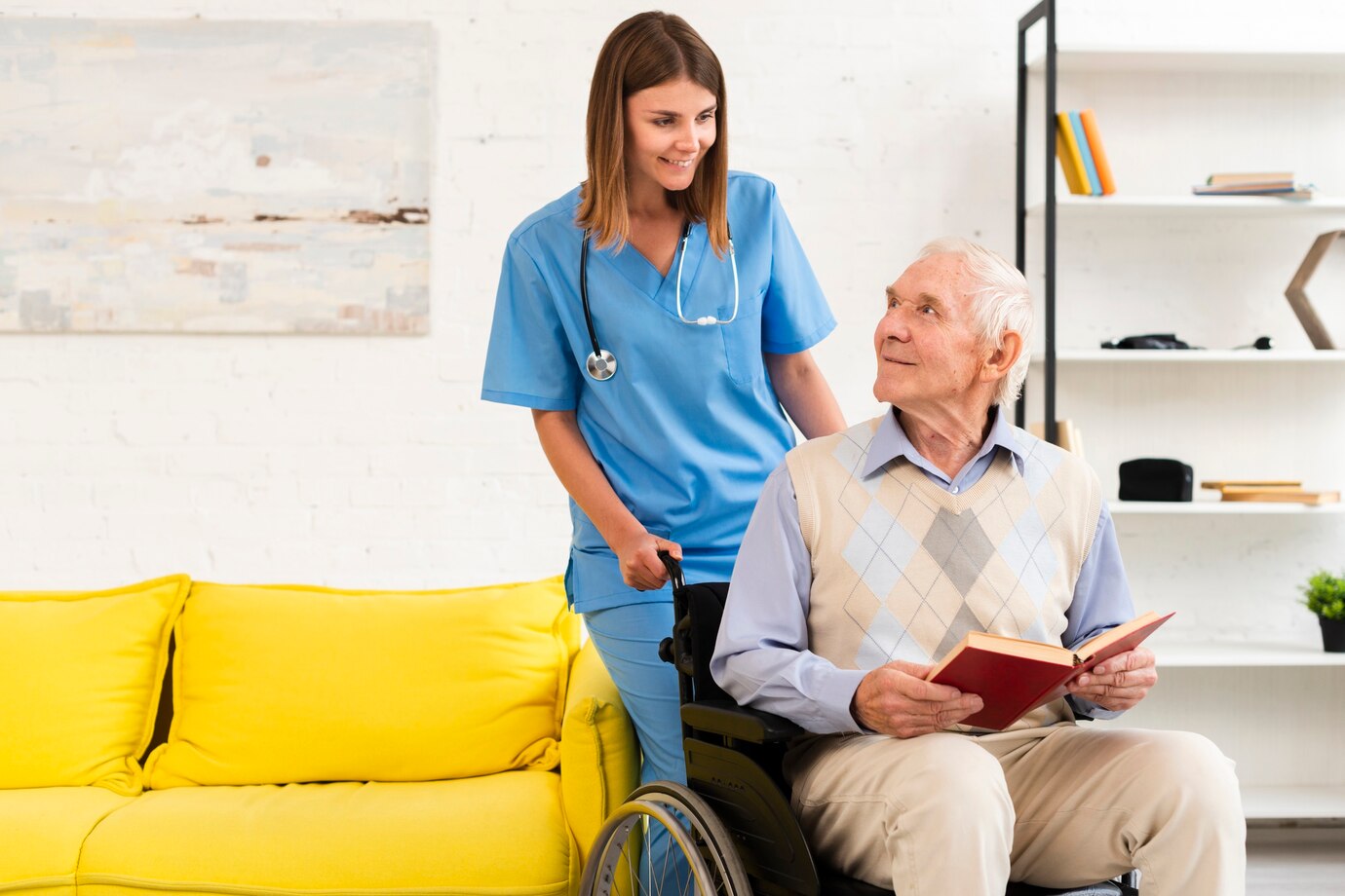 Support worker assisting elderly wheelchair user with daily routine at home, ThriveWell Care personal activities and in-home support Melbourne